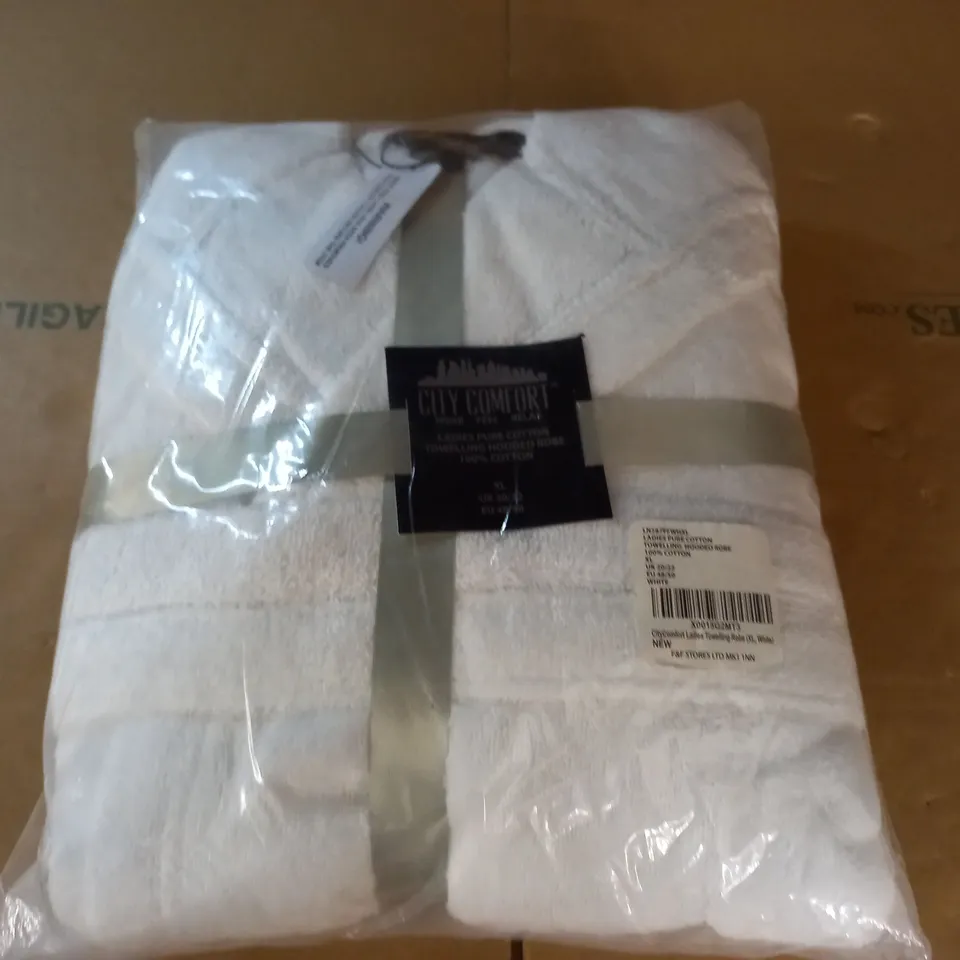 BAGGED CITY COMFORT LADIES PURE COTTON TOWELLING HOODED ROBE - XL UK 20/22