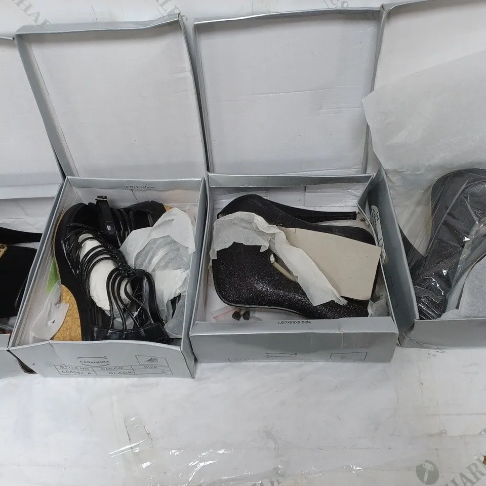 APPROXIMATELY 10 PAIRS OF ASSORTED BOXED SHOES TO INCLUDE BOOTS AND HEELS ETC.