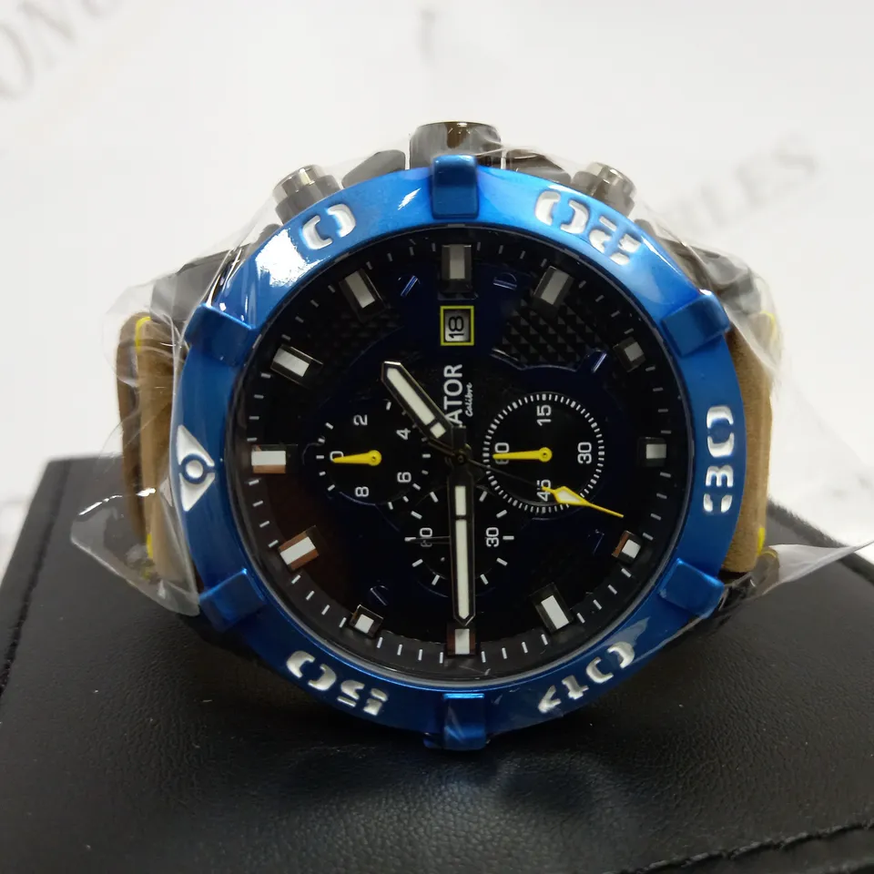 LATOR CALIBRE BLUE & YELLOW DIAL LEATHER STRAP WATCH RRP £635