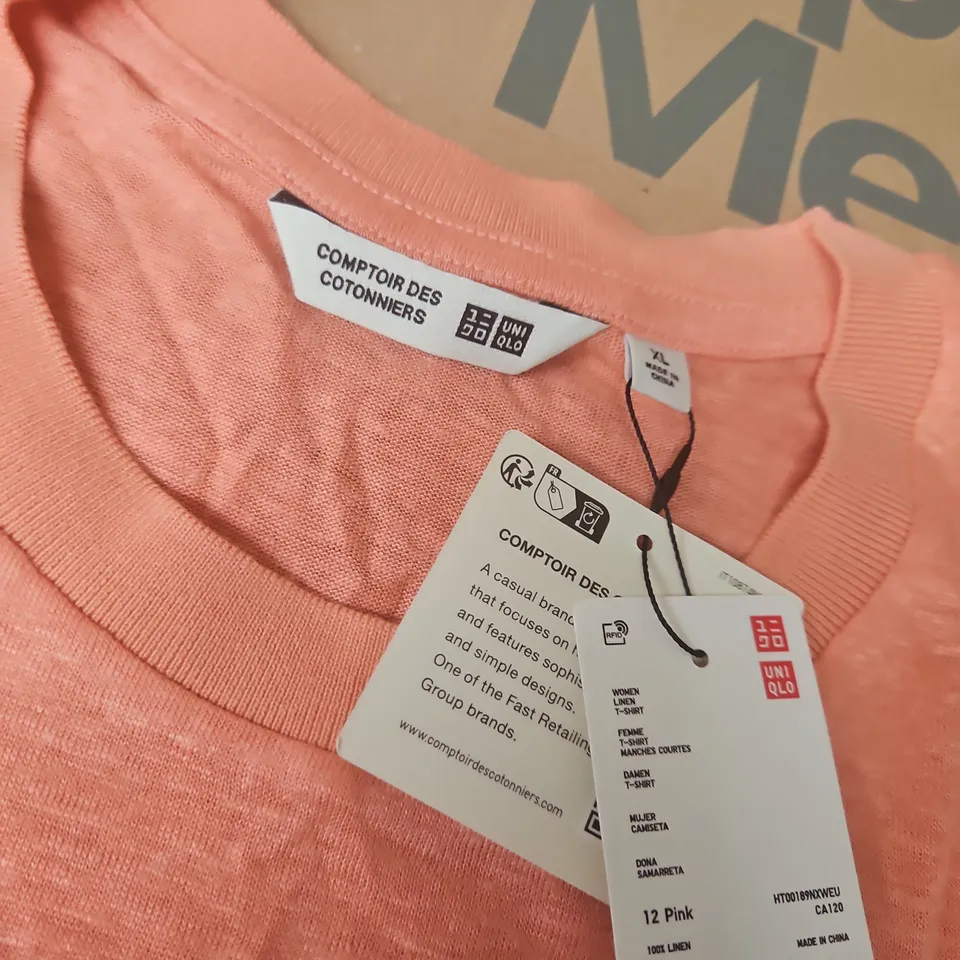 UNIQLO WOMENS LINEN T-SHIRT IN PINK - XL