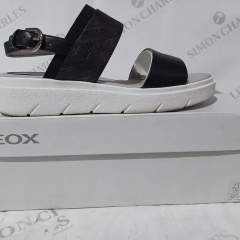 BOXED PAIR OF GEOX OPEN TOE SANDALS IN BLACK UK SIZE 5