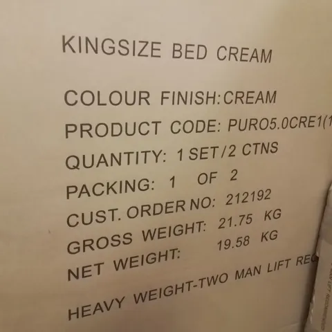 BRAND NEW BOXED KINGSIZE BED IN CREAM (2 BOXES)