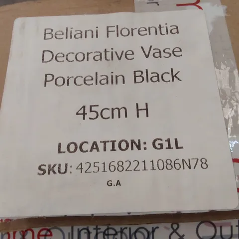 BOXED BELIANI FLORENTIA DECORATIVE VASE PORCELAIN BLACK 45CM H