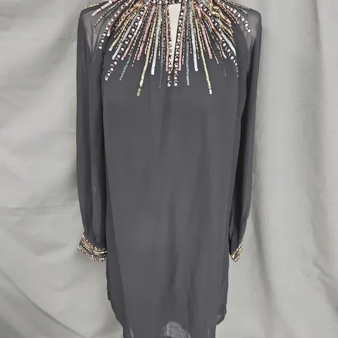 WALLIS OCCASION HIGH NECK EMBELLISHED SHIFT DRESS IN BLACK SIZE 10