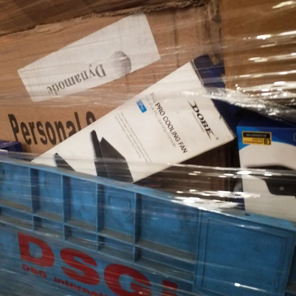 PALLET CONTAINING ASSORTED PRODUCTS INCLUDING VIDEO RECORDERS, SPORTS FITNESS STEPPER, PC POWER SUPPLY & P-4 PRO COOLING FAN
