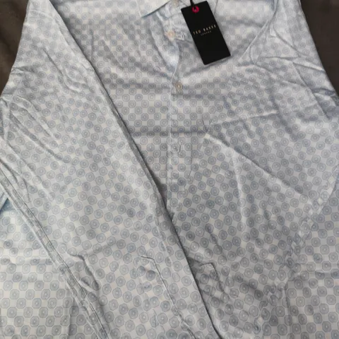 TED BAKER LONG SLEEVE SLIM FIT CIRCLE GEO PRINT SHIRT IN WHITE/BLUE SIZE 4