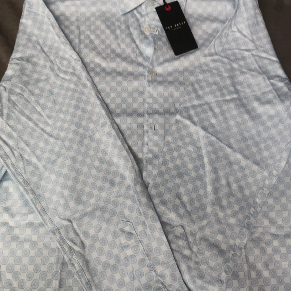TED BAKER LONG SLEEVE SLIM FIT CIRCLE GEO PRINT SHIRT IN WHITE/BLUE SIZE 4