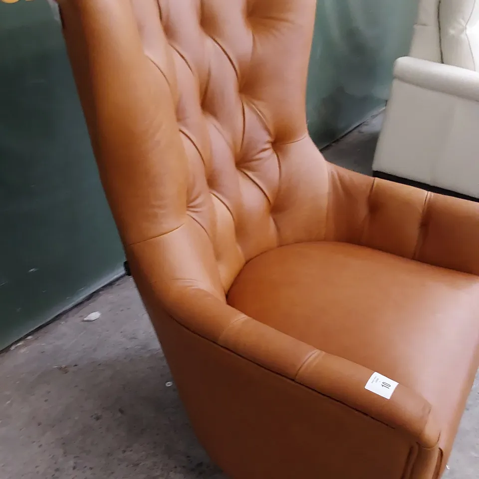 QUALITY ITALIAN DESIGNER ANTONIO BUTTONED BACK ARMCHAIR TAN LEATHER 