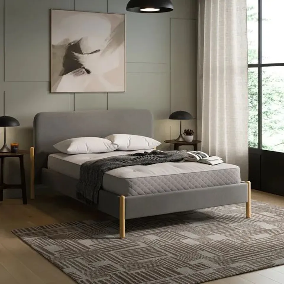 BOXED KIPTON CHENILLE BED FRAME, DOUBLE SIZE - GREY (3 BOXES)