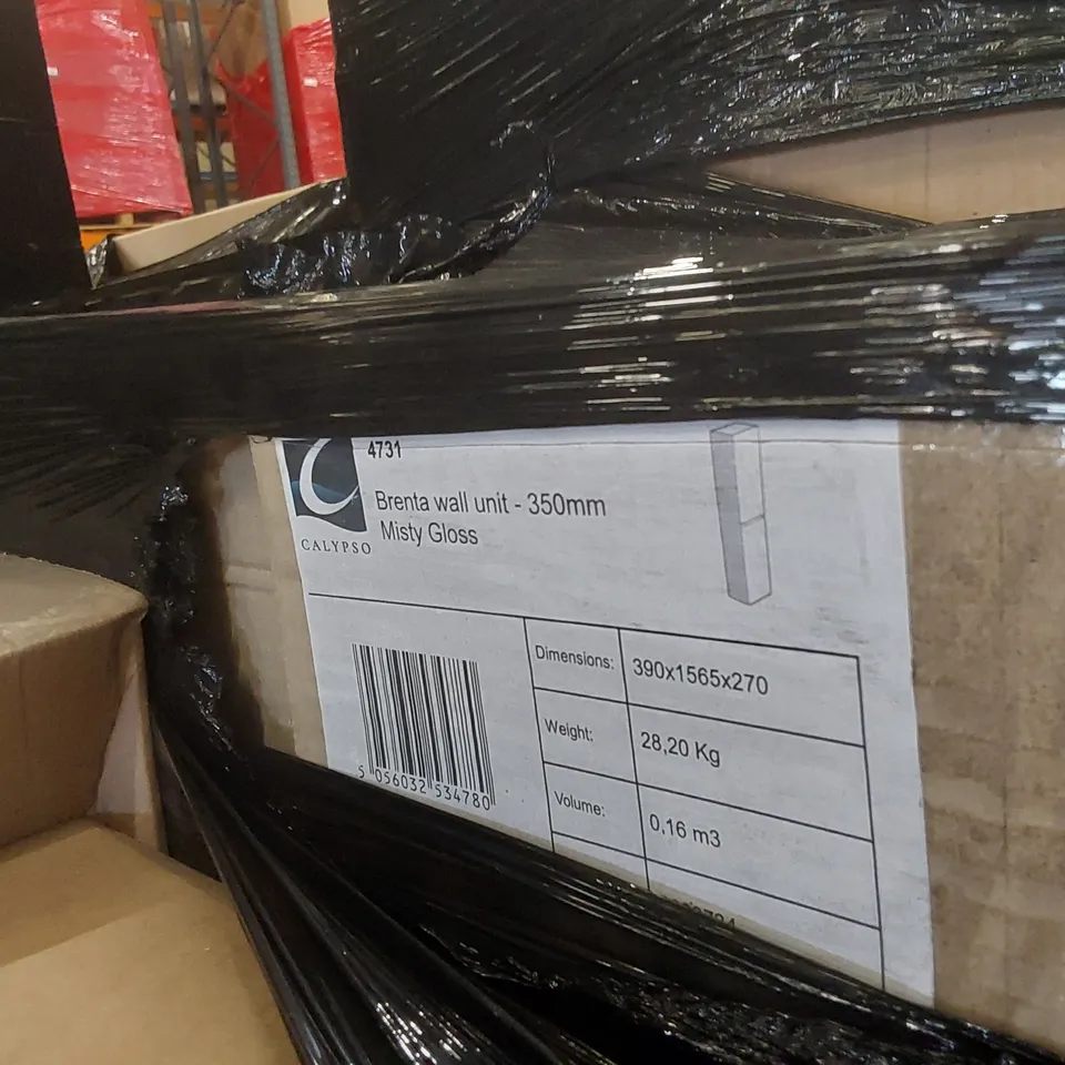 PALLET OF ASSORTED BATHROOM FURNITURE PARTS INCLUDING: WC UNIT CARCASSES, WALL UNIT ECT