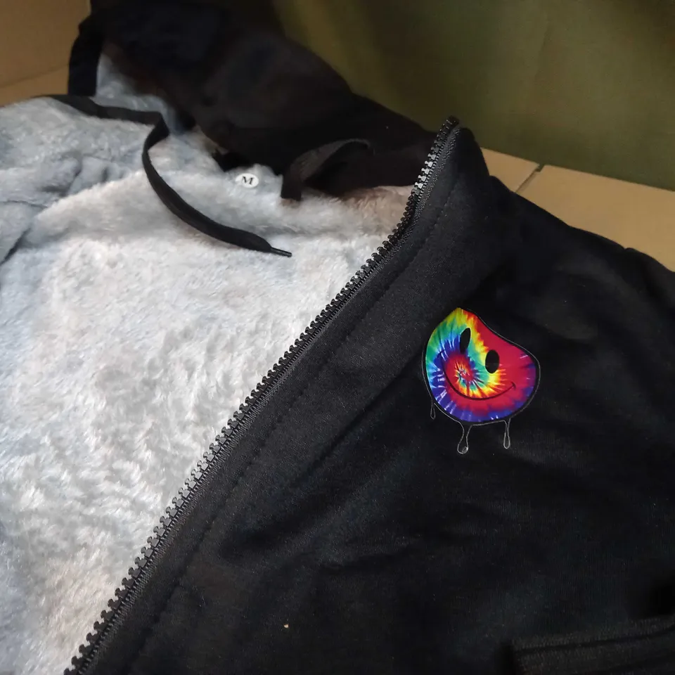 DESIGNER BLACK ZIPPED FAUX FUR HOODIE - MEDIUM