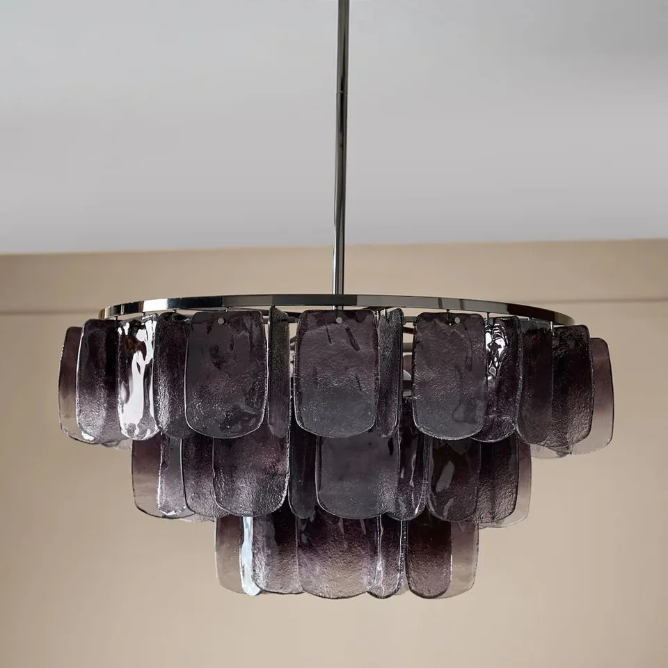 BOXED DANETTI ESTELLE OMBRE SMOKED GLASS BLACK STEEL CHANDELIER LIGHT