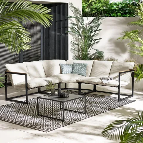 BOXED HYDRA BLACK METAL & CREAM 5 SEAT GARDEN SOFA SET (2 BOXES)