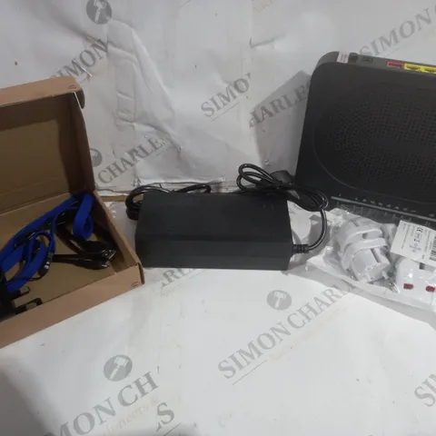 APPROXIMATELY 20 ASSORTED HOME ITEMS INCLUDING ZONE BROADBANMD BOXES, TELTONIKA, 2 LEG TO 3 LEG PLUG ADAPTER