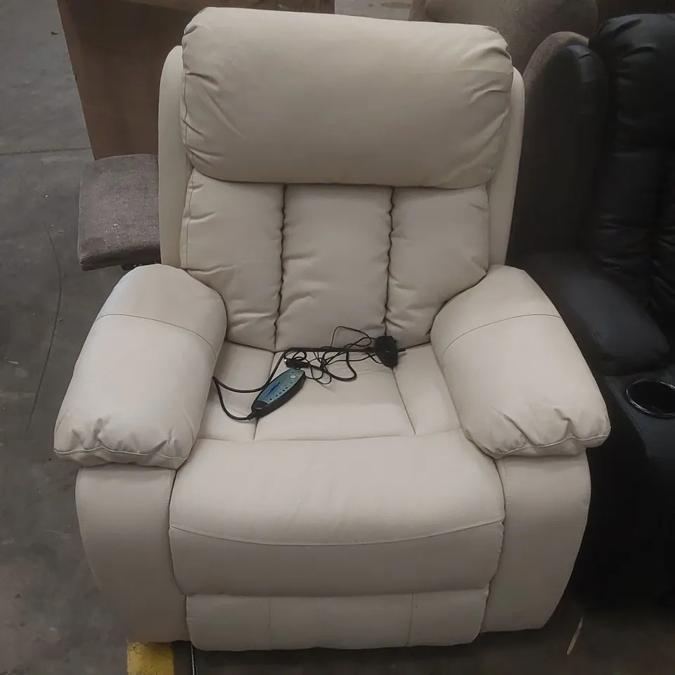 DESIGNER FAUX LEATHER UPHOLSTERED MANUAL RECLINER ARMCHAIR WITH MASSAGE FEATURE