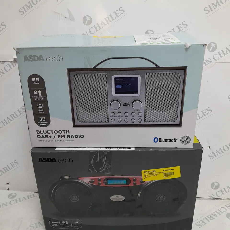  APPROXIMATELY 2 ASSORTED ASDA TECH ITEMS INCLUDING BLUETOOTH CD BOOMBOX, BLUETOOTH DAB+/ FM RADIO