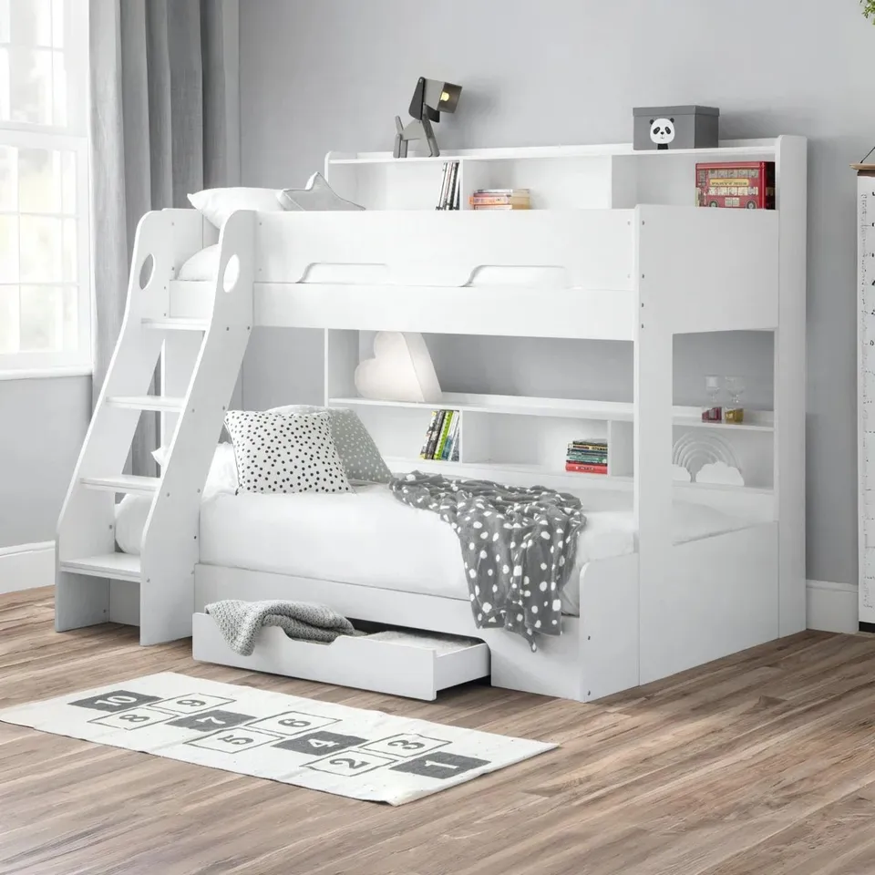 BOXED VEDIKA TRIPLE SLEEPER BUNK BED WITH SHELVES BY MACK + MILO (4 BOXES)