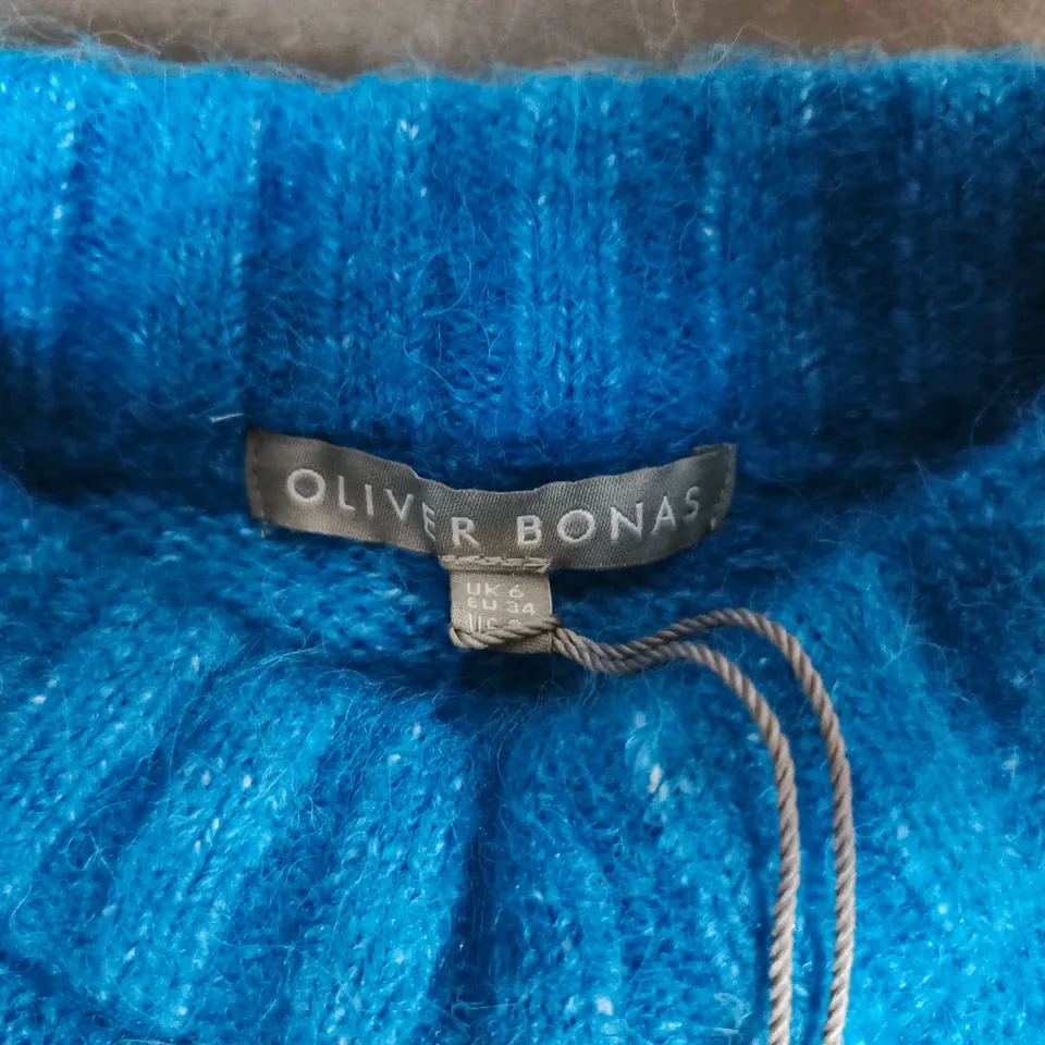 OLIVER BONAS BLUE KNIT JUMPER, UK 6 (EU 34)