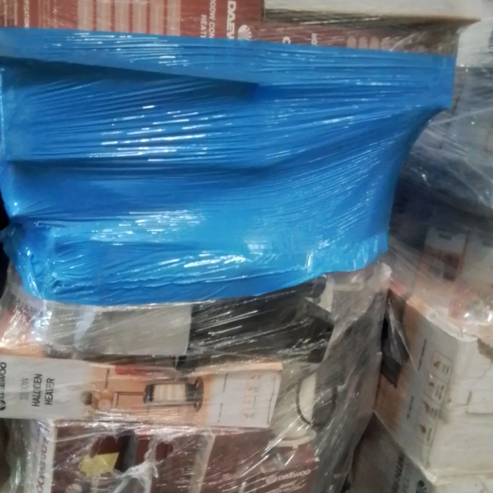 PALLET CONTAINING VARIOUS ELECTRICAL ITEMS AND HOUSEHOLD PRODUCTS TO INCLUDE:1200W HALOGEN HEATER,600W VACUUM CLEANER,1.5L 3KW KETTLE