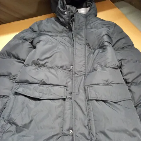 FRENCH CONNECTION LONG BLACK PUFFER JACKET - SIZE S