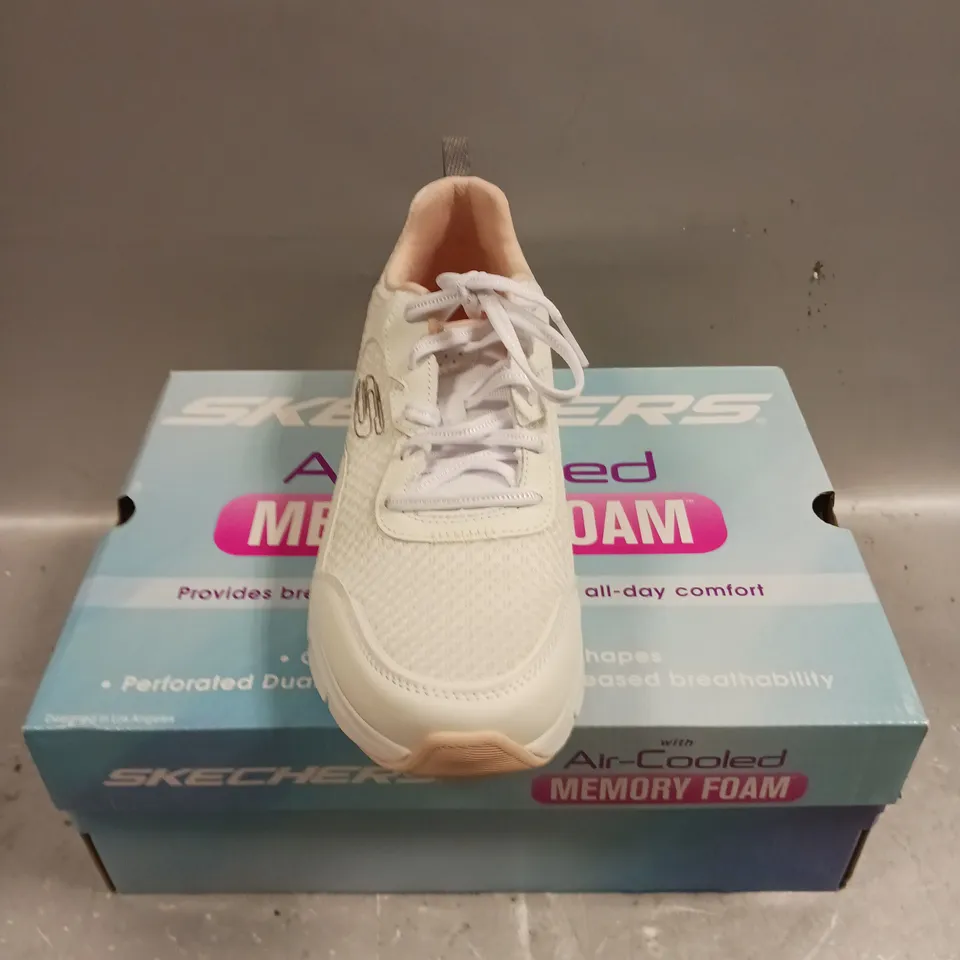 BOXED PAIR OF SKECHERS MEMORY FOAM WHITE TRAINERS - 7