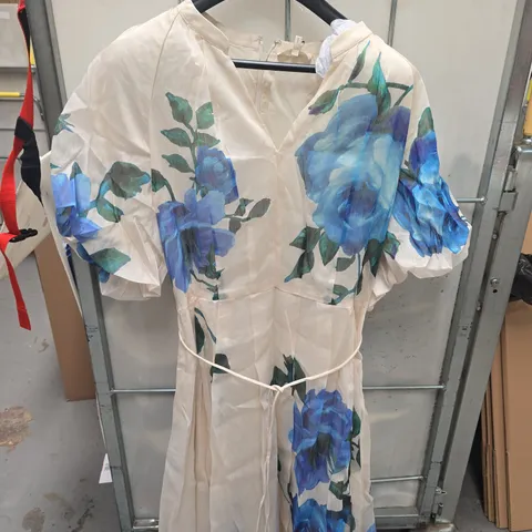 PHASE EIGHT ADELINE FLORAL DRESS – CREAM WITH BLUE FLORALS, UK 22