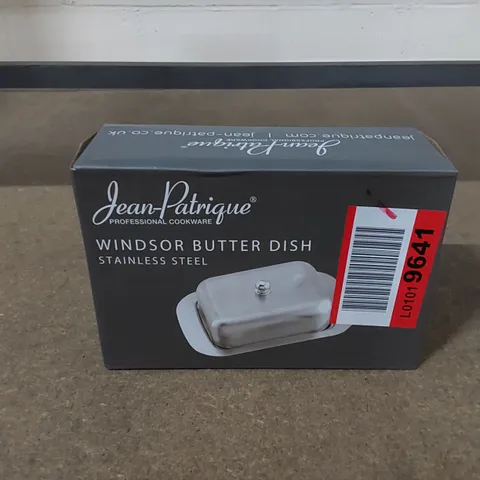 BOXED JEAN PATRIQUE STAINLESS STEEL BUTTER DISH 
