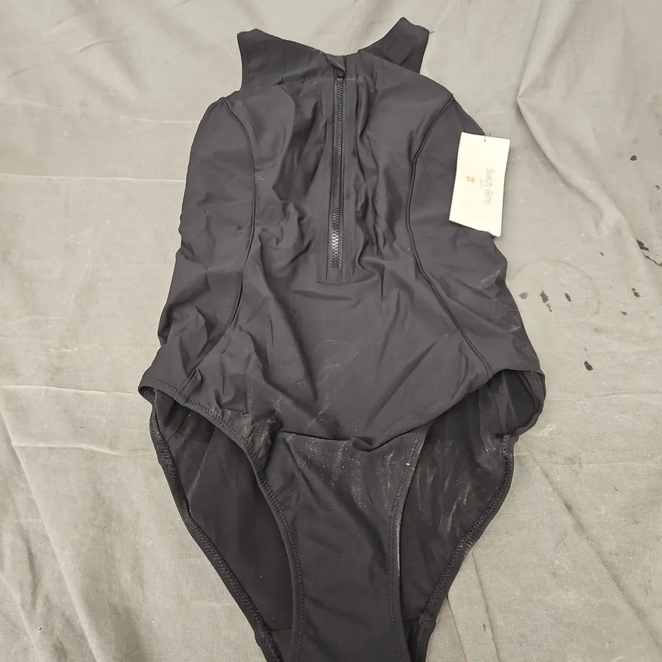 SWEATY BETTY TIDE ZIP THROUGH PERFORMANCE SWIMSUIT IN BLACK SIZE S