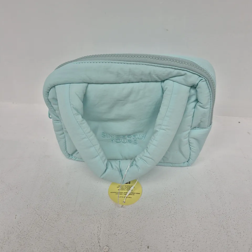 SINCERELY YOURS COSMETIC BAG – MINT BLUE NYLON, 8.26 W X 6 H X 3 D
