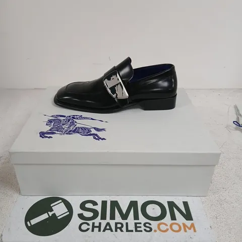 BURBERRY LEATHER LOAFERS, BLACK, BUCKLE STRAP – UK 10 (EU 44)