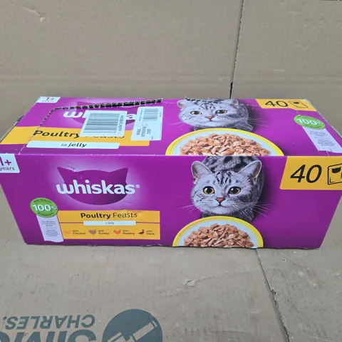BOXED WHISKAS 1+ POUCHES POULTRY FEASTS IN JELLY CAT FOOD 40 X 85G 