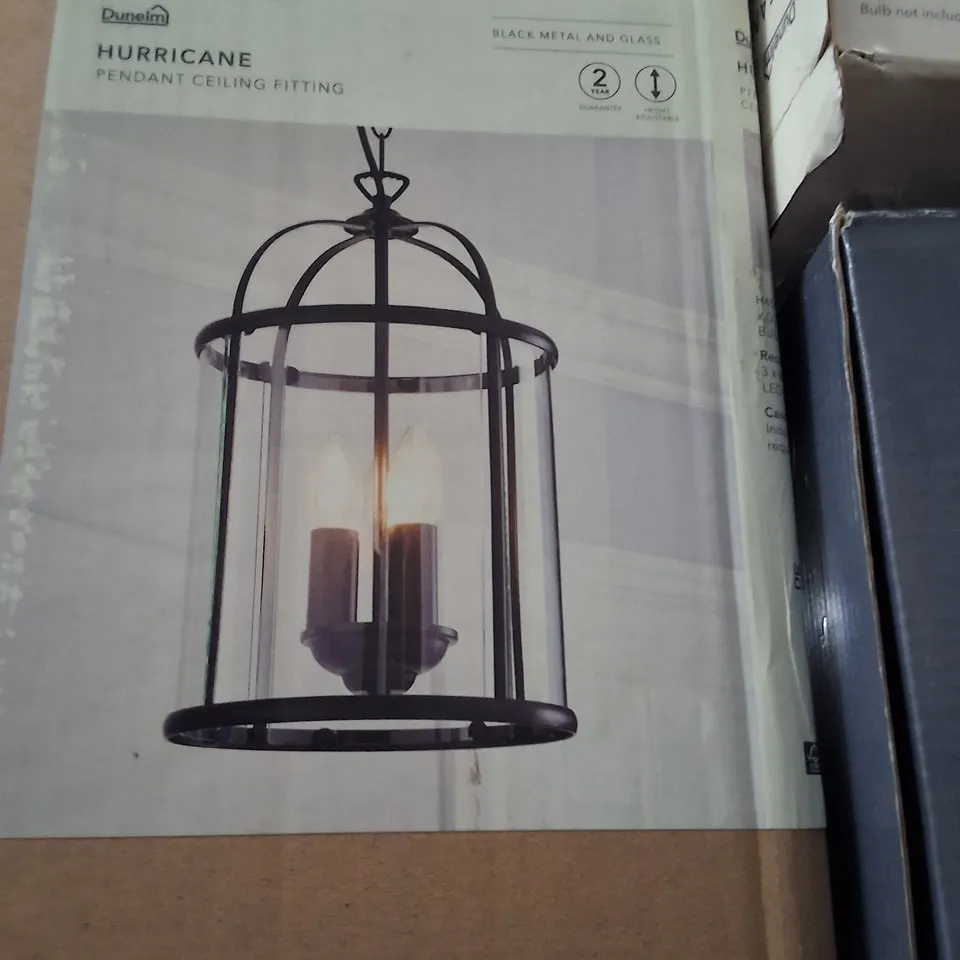 BOXED DUNELM HURRICANE PENDANT CEILING FITTING – BLACK METAL & GLASS