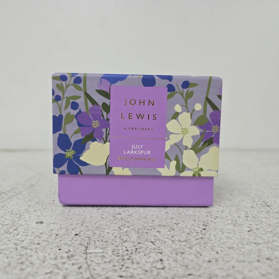 JOHN LEWIS & PARTNERS BIRTH FLOWER MUG – JULY LARKSPUR (BOXED)