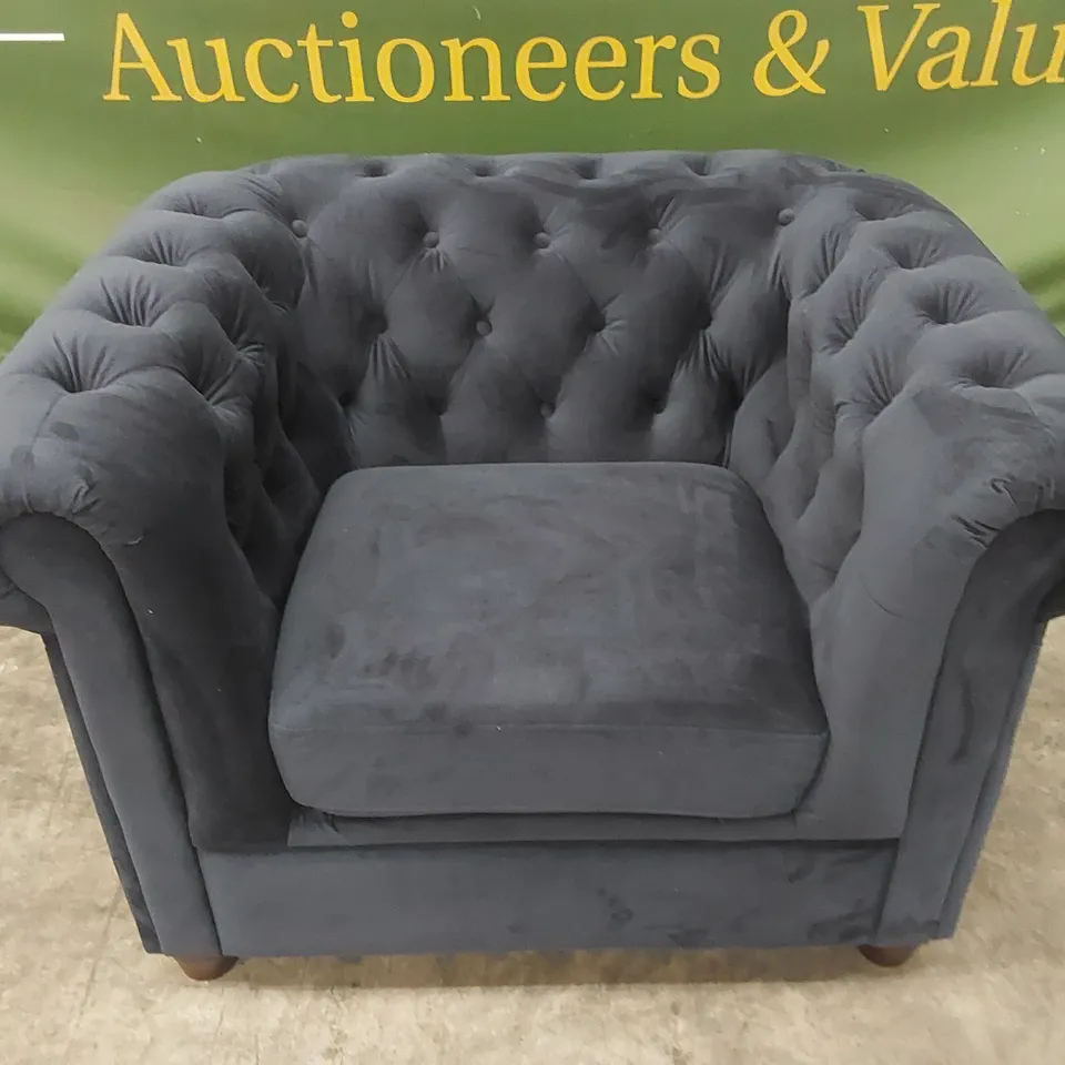 CHESTER VELVET FABRIC ARMCHAIR - NAVY  RRP £499