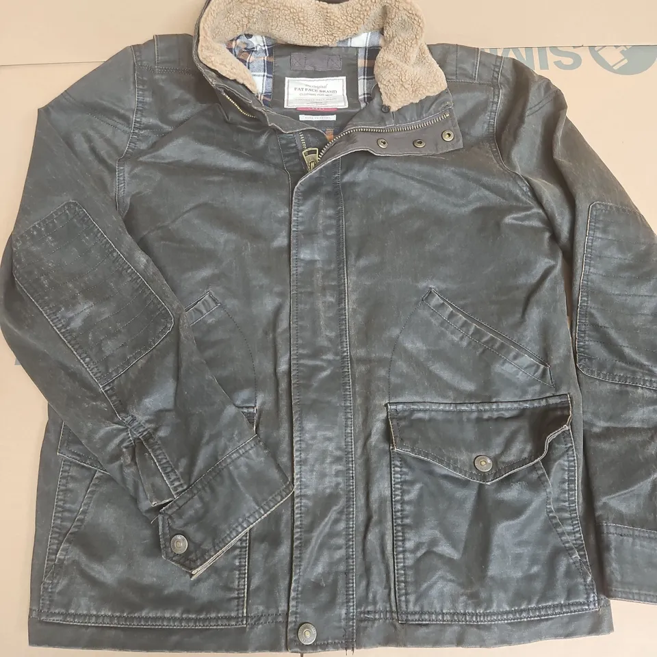 FAT FACE WAXED ZIP THROUGH JACKET IN BROWN - LARGE
