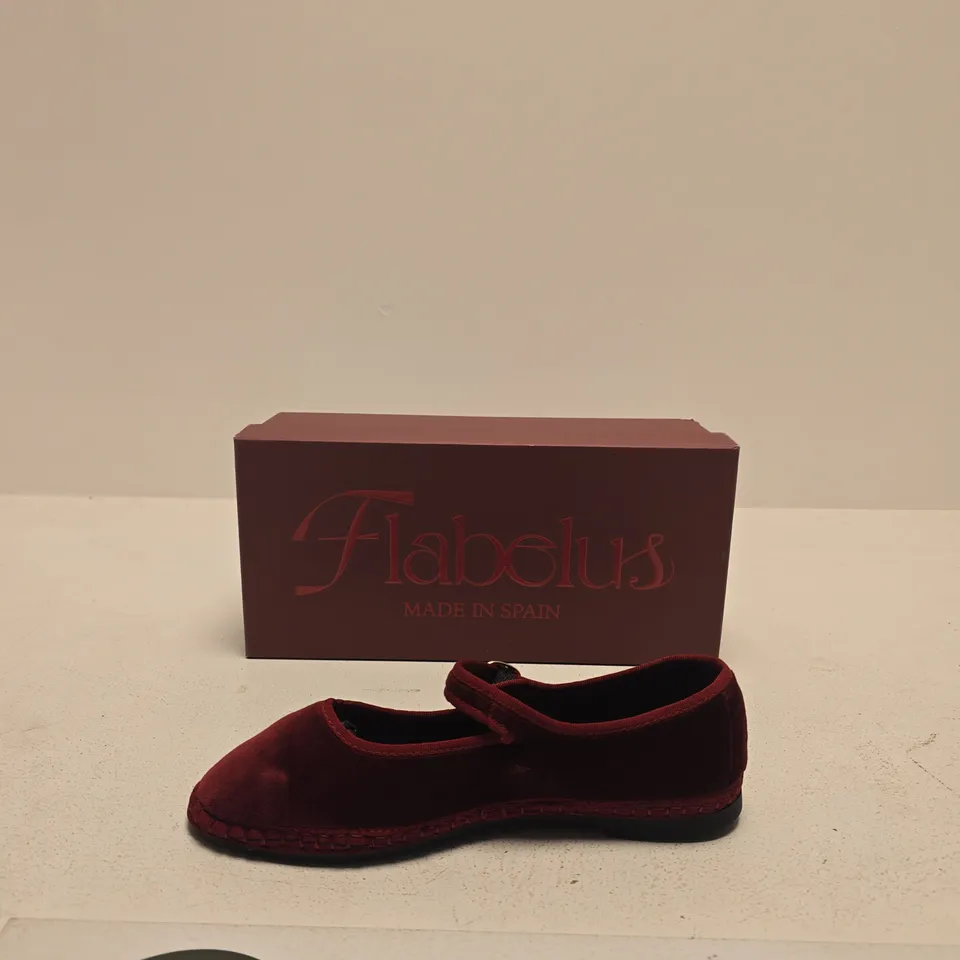 FLABELUS BURGUNDY VELVET MARY JANE FLATS – MADE IN SPAIN SIZE EU 37