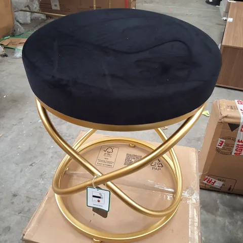 LINA HOME BLACK FABRIC STOOL ON GOLD METAL BASE