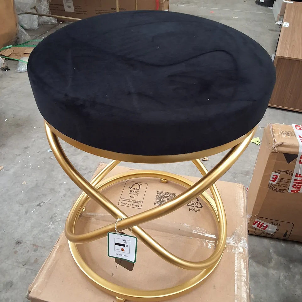 LINA HOME BLACK FABRIC STOOL ON GOLD METAL BASE