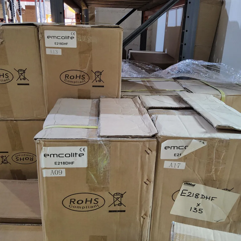 PALLET CONTAINING APPROXIMATELY 18 MULTIPACK BOXES OF LIGHTING ITEMS TO INCLUDE EMCO ELED23 LIGHTS AND ASSORTED LIGHTING BALLAST BATTERY BOXES
