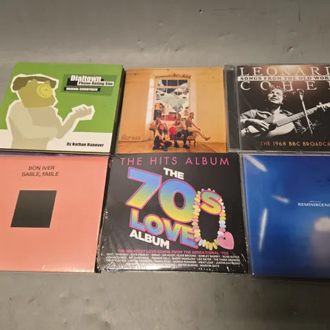 TOTE OF APPROXIMATELY 25 ASSORTED CD'S TO INCLUDE - DIALTOWN PHONE DATING SIM , THE HITS ALBUM THE 70S LOVE ALBUM , BON IVER SABLE FABLE ETC