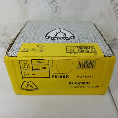 BOXED AND SEALED KLINGSPOR PS18EK SANDING DISCS - BOX OF 50 - 125MM GRIT