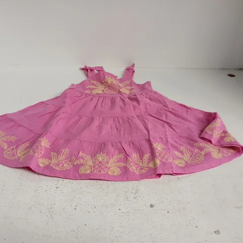 M&S PURE COTTON GIRLS' DRESS – PINK WITH GOLD EMBROIDERY, UK 5-6 YEARS