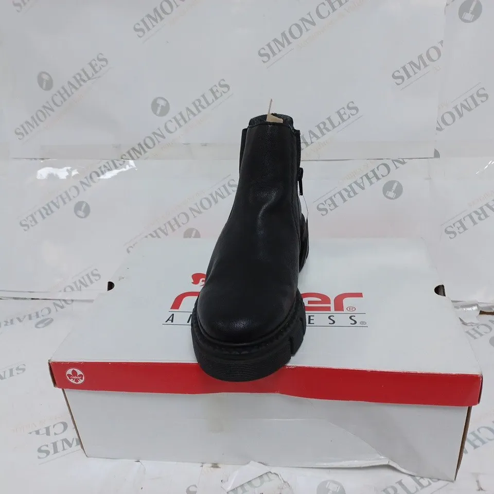 BOXED RIEKER BLACK CHUNKY ANKLE BOOTS- SIZE 6