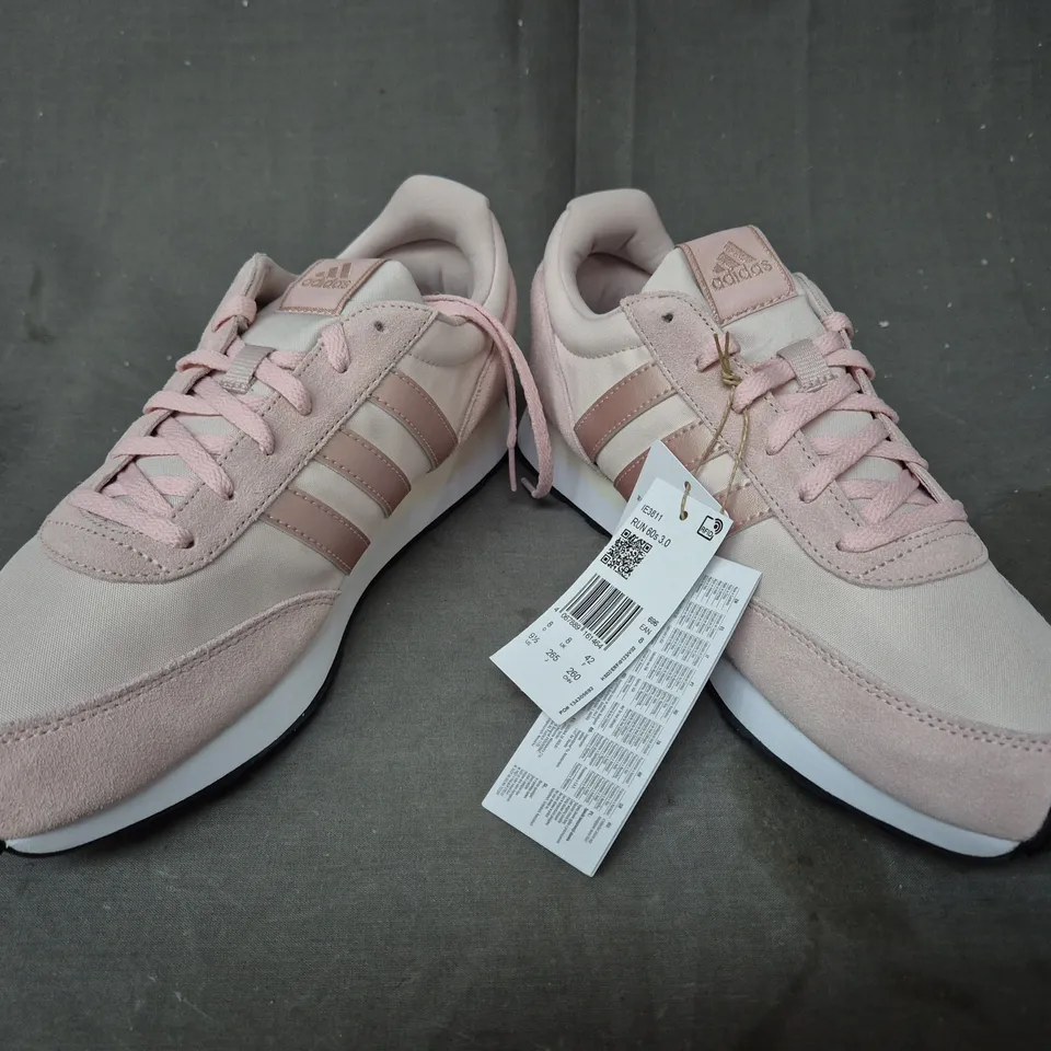 BOXED PAIR OF ADIDAS RUN 60S 3.0 SHOES IN PINK/BEIGE UK SIZE 8