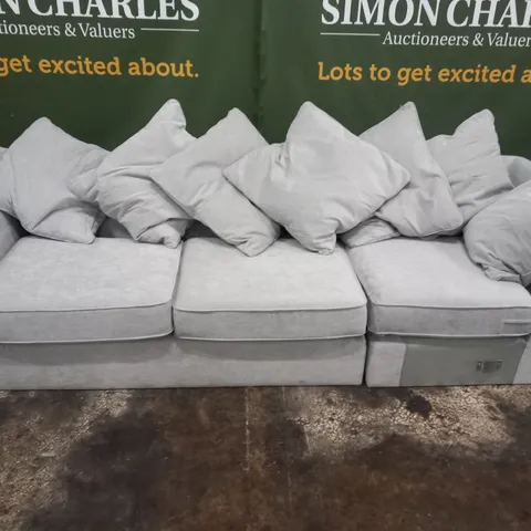 DESIGNER BRITISH MADE ABBEY SILVER FABRIC SOFA SECTIONS
