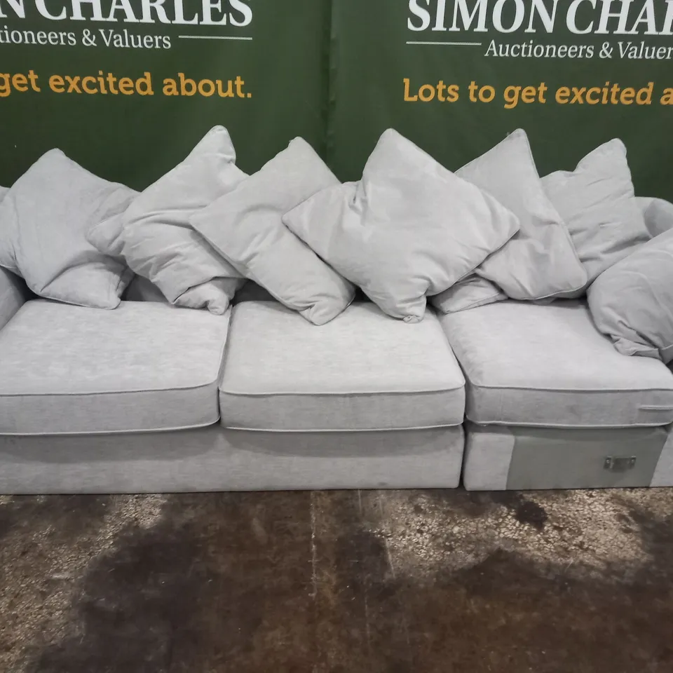 DESIGNER BRITISH MADE ABBEY SILVER FABRIC SOFA SECTIONS