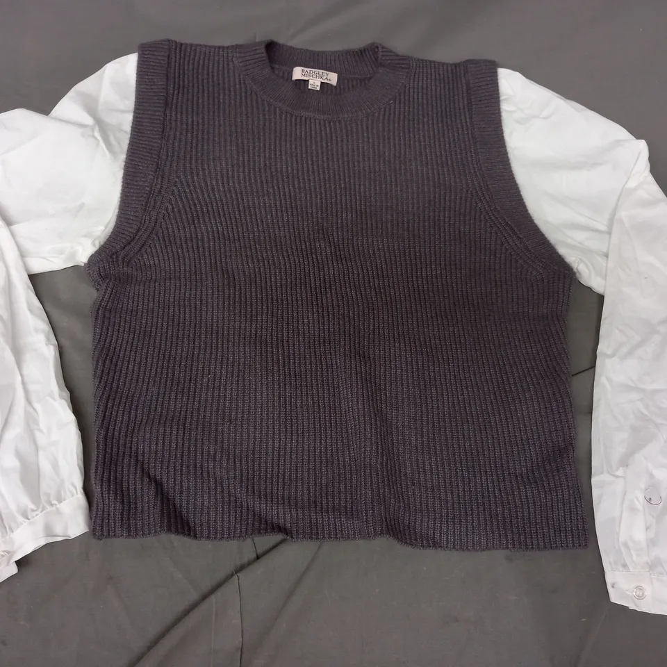 BADGLEY MISCHKA 2-IN-1 KNIT SWEATER IN GREY SIZE LARGE