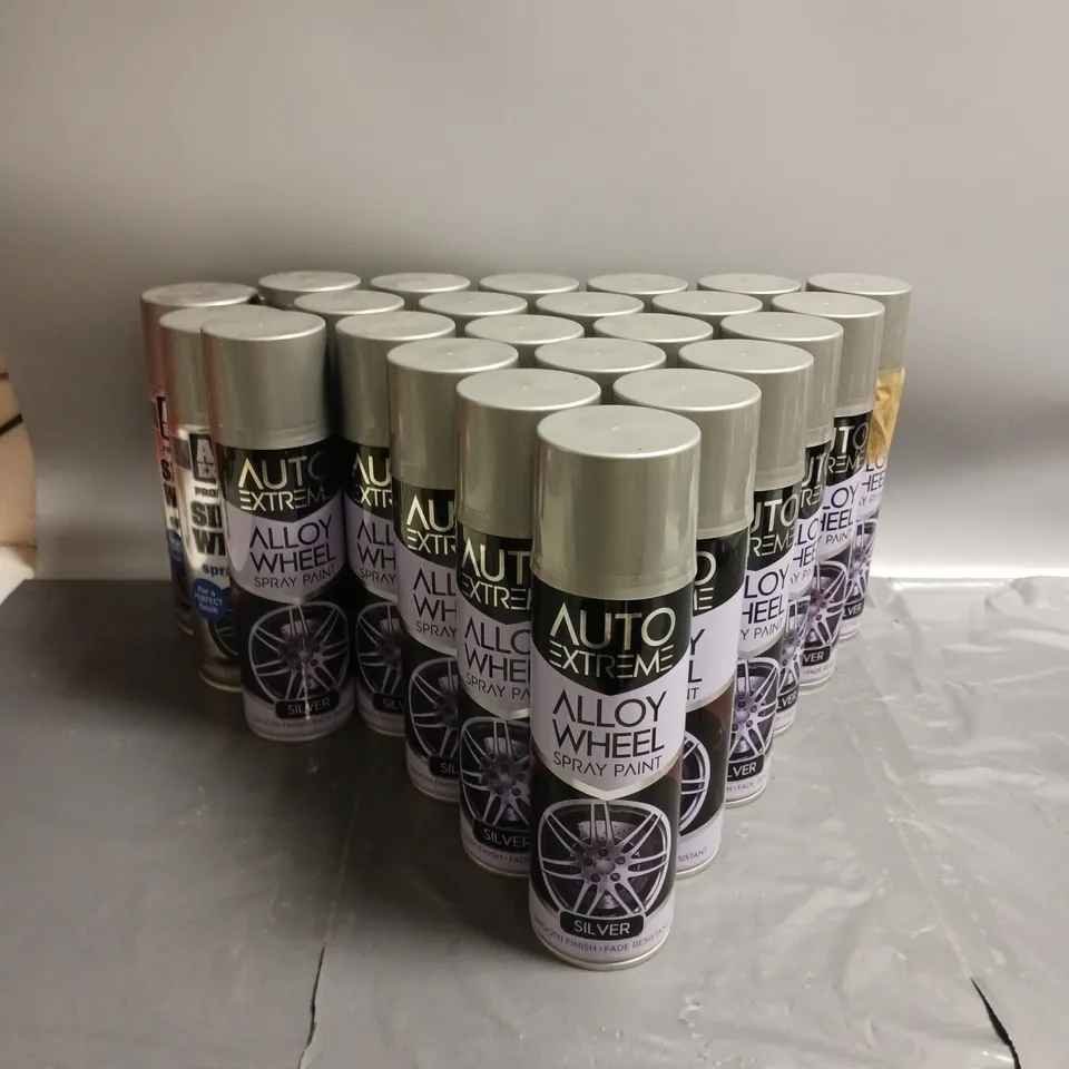 LOT OF APPROX. 23 AUTO EXTREME ALLOY WHEEL SPRAY PAINT AND WHEEL SPRAY PAINT SILVER 300ML