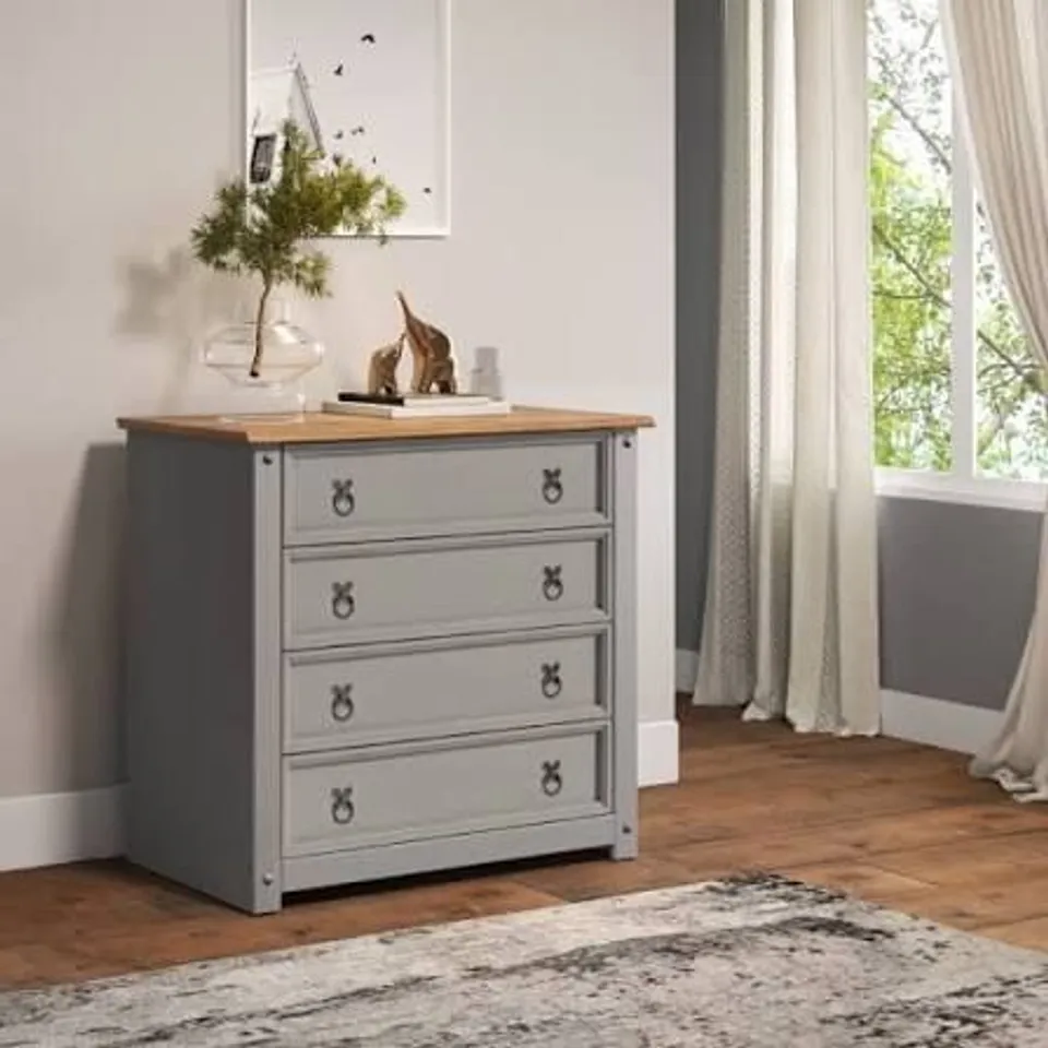 BOXED 4 DRAWER CHEST PETITE - GREY & WAX