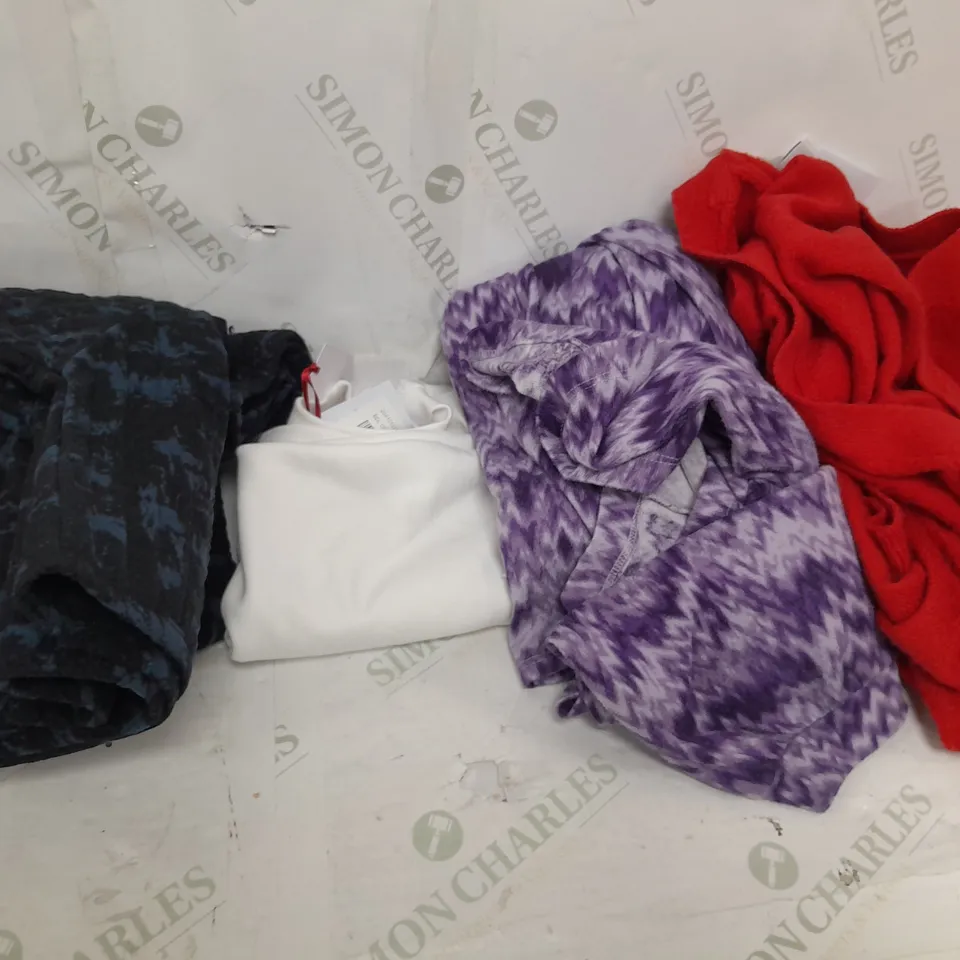 LARGE BOX OF ASSORTED CLOTHING ITEMS TOO INCLUDE TOPS , TROUSERS AND JUMPERS COMING IN DIFFERENT COLOURS AND SIZES